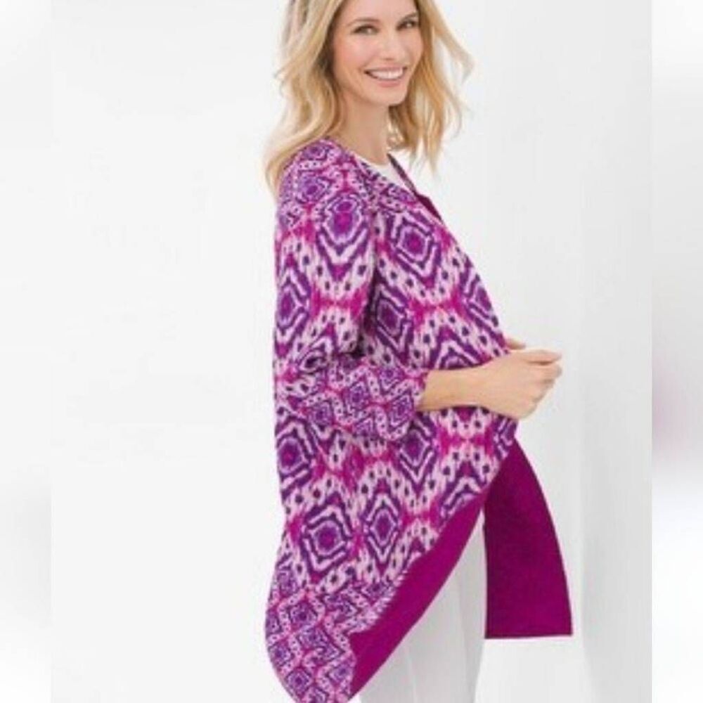 Chico's Travelers Collection Crinkle Purple Geometric Print Jacket Sz. 3P / LP